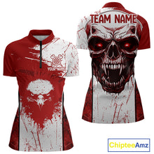 Load image into Gallery viewer, Personalized Eagle And Skull Grunge Red Dart 1/4-Zip Shirts For Women, Dart Team Jerseys NYN0791