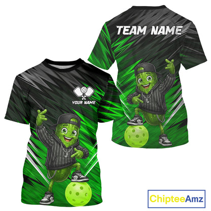 Custom Green And Black Pickle Funny Pickleball T-Shirts For Men Pickle Hip-hop Pickleball Shirts NYN3862