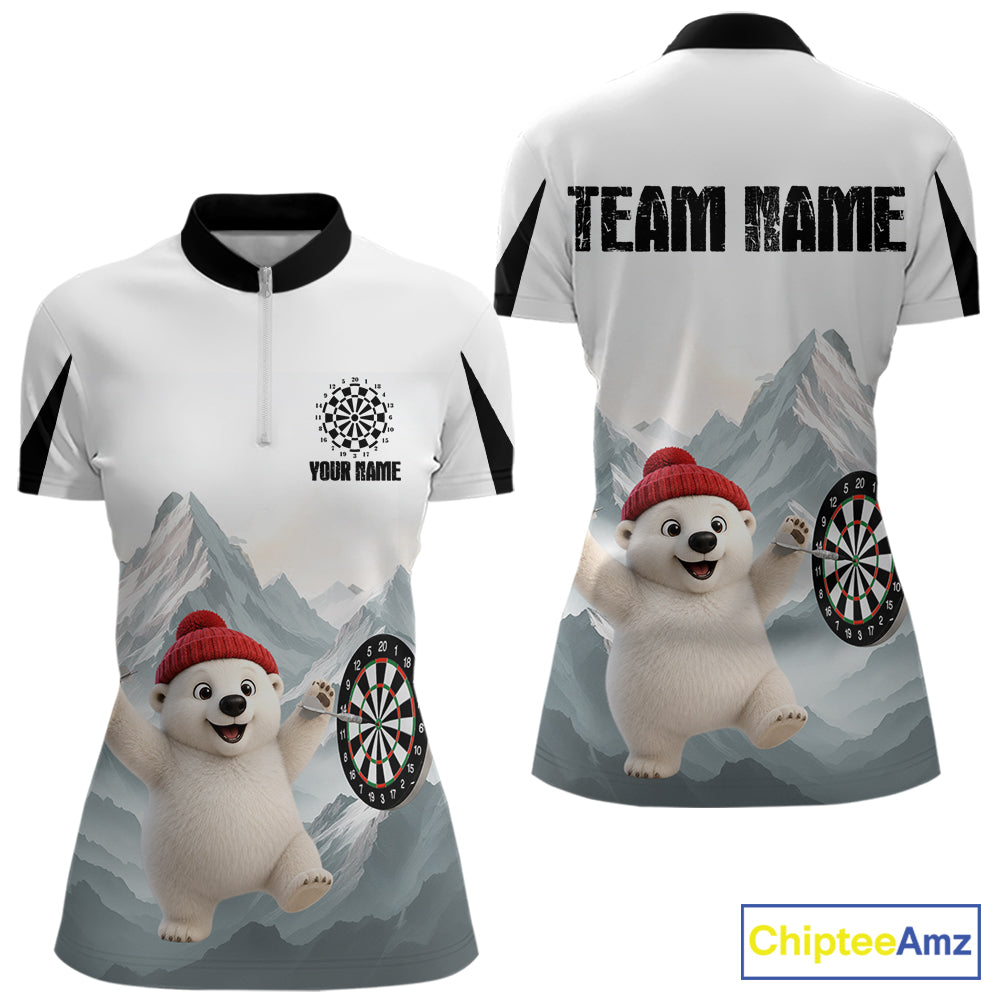 Womens Funny Darts Shirt With Polar Bear Custom Name Iceberg Darts Polo & Quarter-Zip Jersey NYN4167