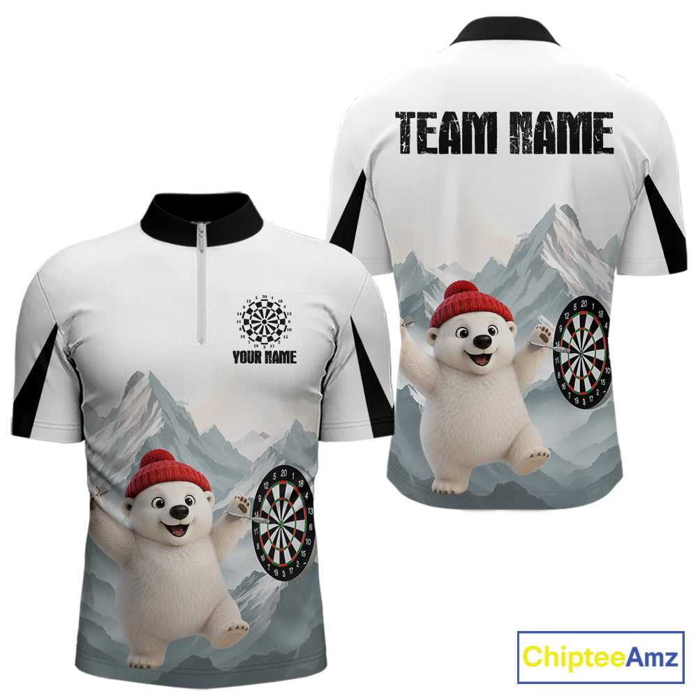 Men’s Funny Darts Shirt With Polar Bear Custom Name Iceberg Darts Polo & Quarter-Zip Jersey NYN4167