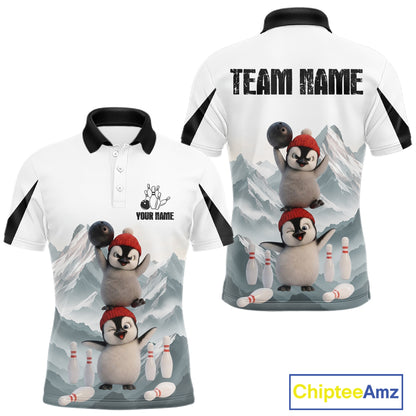 Funny Penguin Duo Men's Bowling Shirt Custom Name Iceberg Bowling Polo & Quarter-Zip Jersey NYN4168