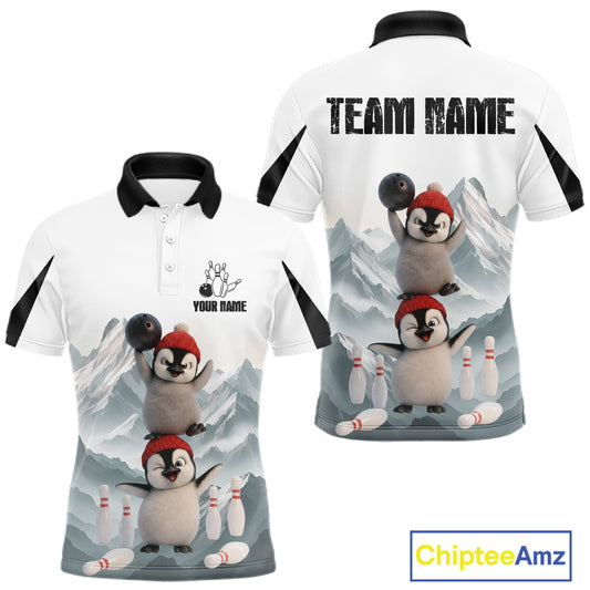 Funny Penguin Duo Men's Bowling Shirt Custom Name Iceberg Bowling Polo & Quarter-Zip Jersey NYN4168