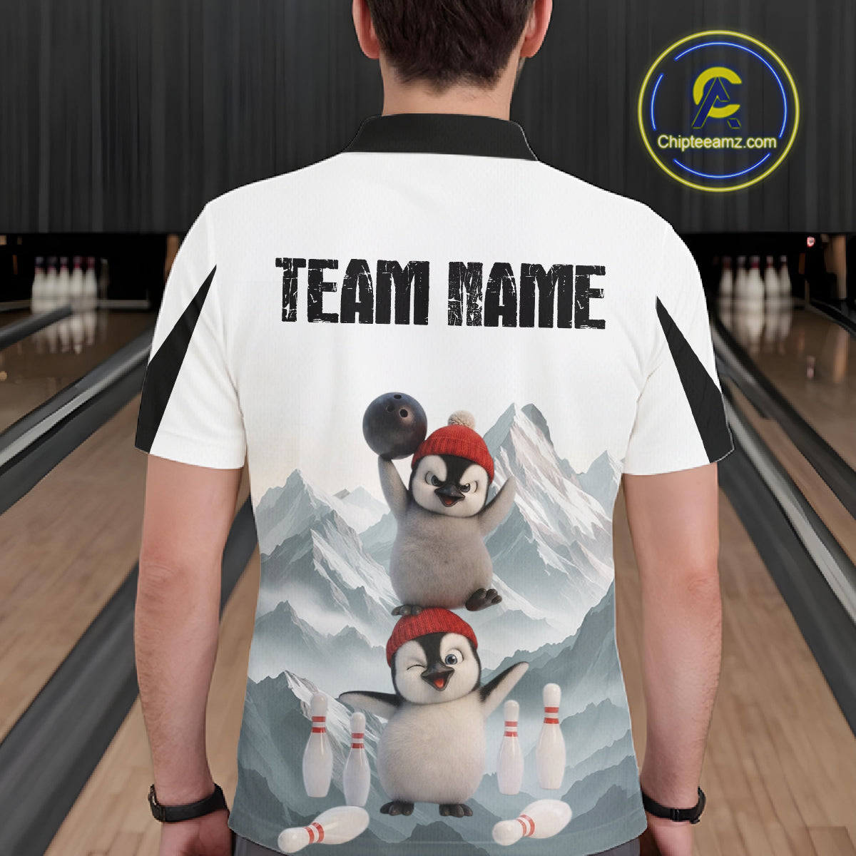 Funny Penguin Duo Men's Bowling Shirt Custom Name Iceberg Bowling Polo & Quarter-Zip Jersey NYN4168