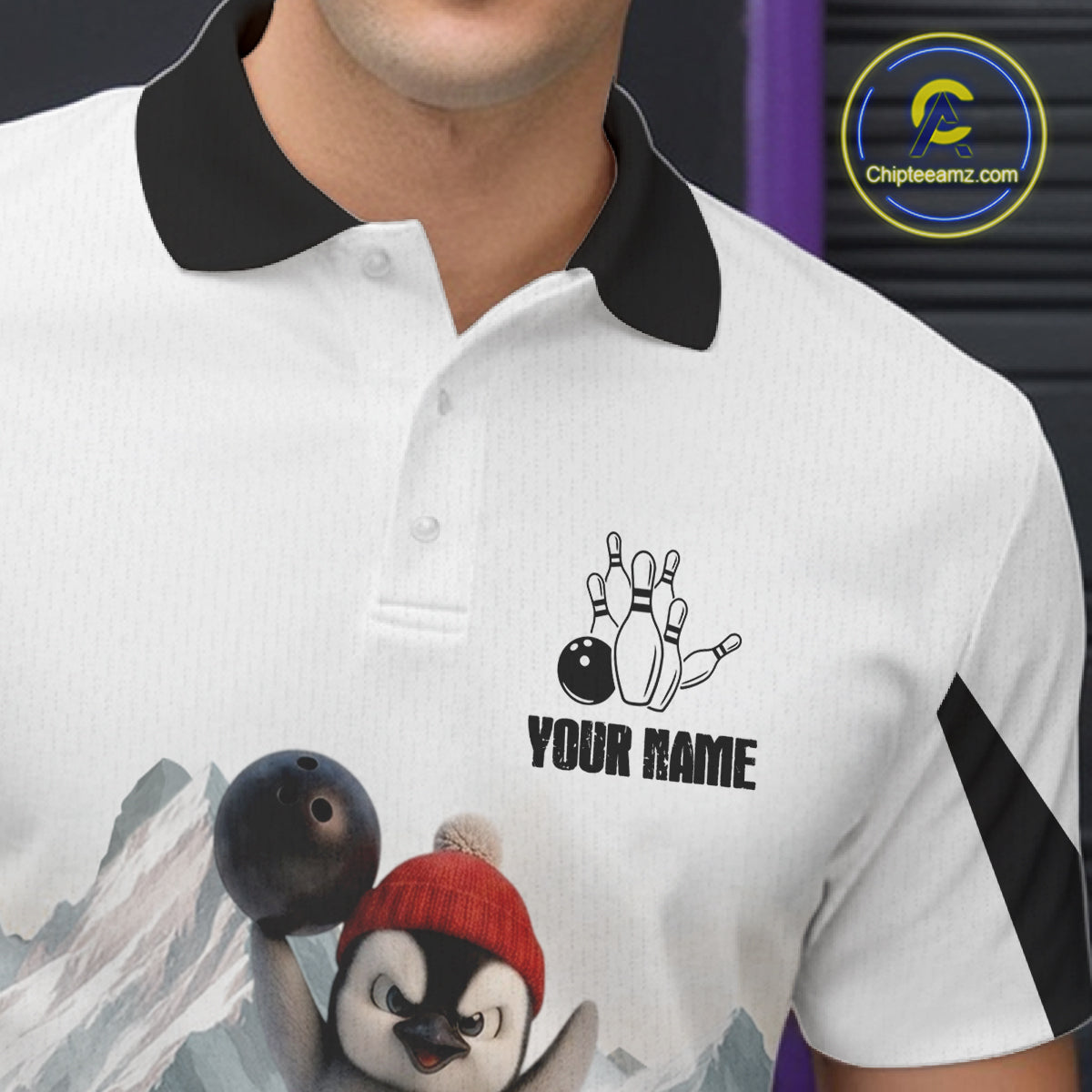 Funny Penguin Duo Men's Bowling Shirt Custom Name Iceberg Bowling Polo & Quarter-Zip Jersey NYN4168
