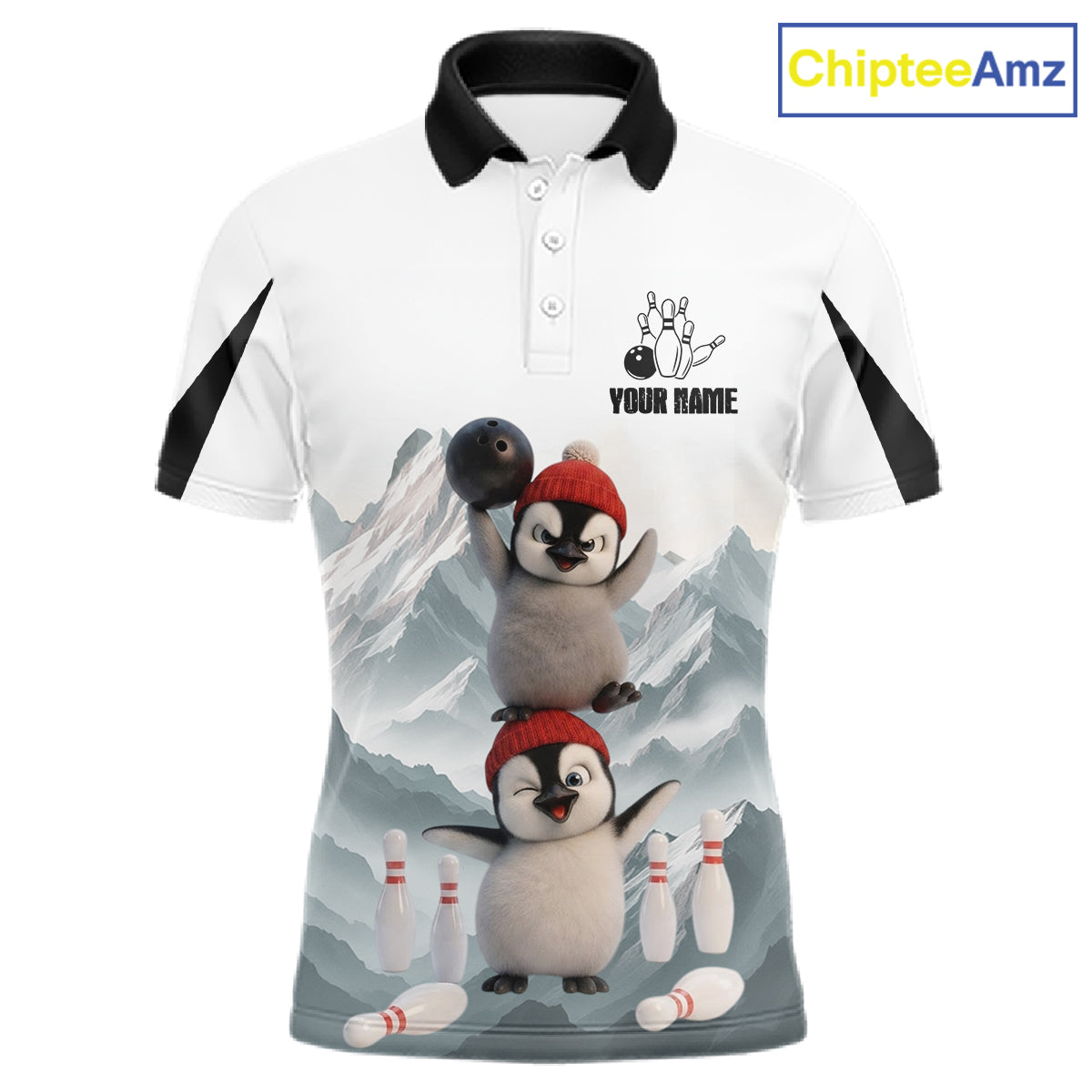 Funny Penguin Duo Men's Bowling Shirt Custom Name Iceberg Bowling Polo & Quarter-Zip Jersey NYN4168