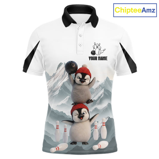 Funny Penguin Duo Men's Bowling Shirt Custom Name Iceberg Bowling Polo & Quarter-Zip Jersey NYN4168