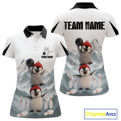 Funny Penguin Duo Womens Bowling Shirt Custom Name Iceberg Bowling Polo & Quarter-Zip Jersey NYN4168