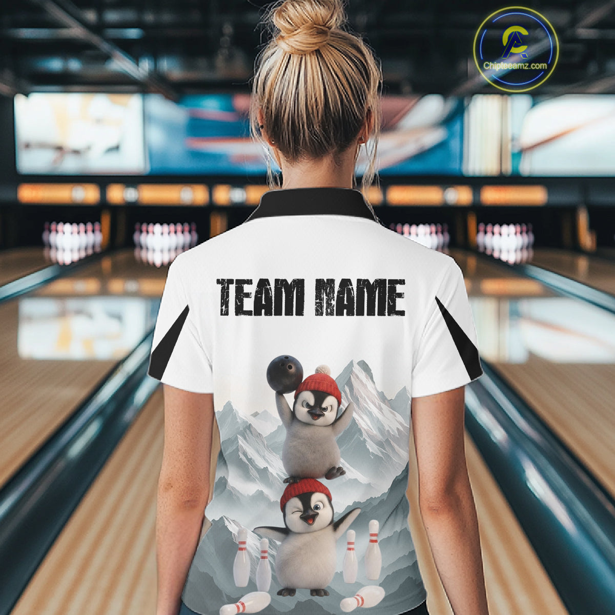 Funny Penguin Duo Womens Bowling Shirt Custom Name Iceberg Bowling Polo & Quarter-Zip Jersey NYN4168