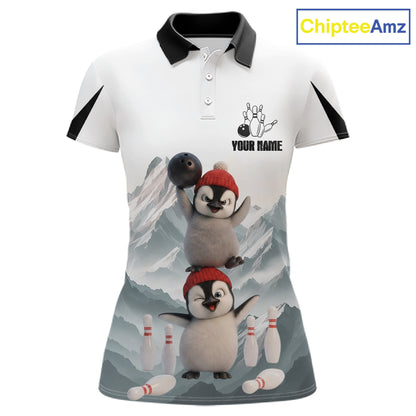 Funny Penguin Duo Womens Bowling Shirt Custom Name Iceberg Bowling Polo & Quarter-Zip Jersey NYN4168
