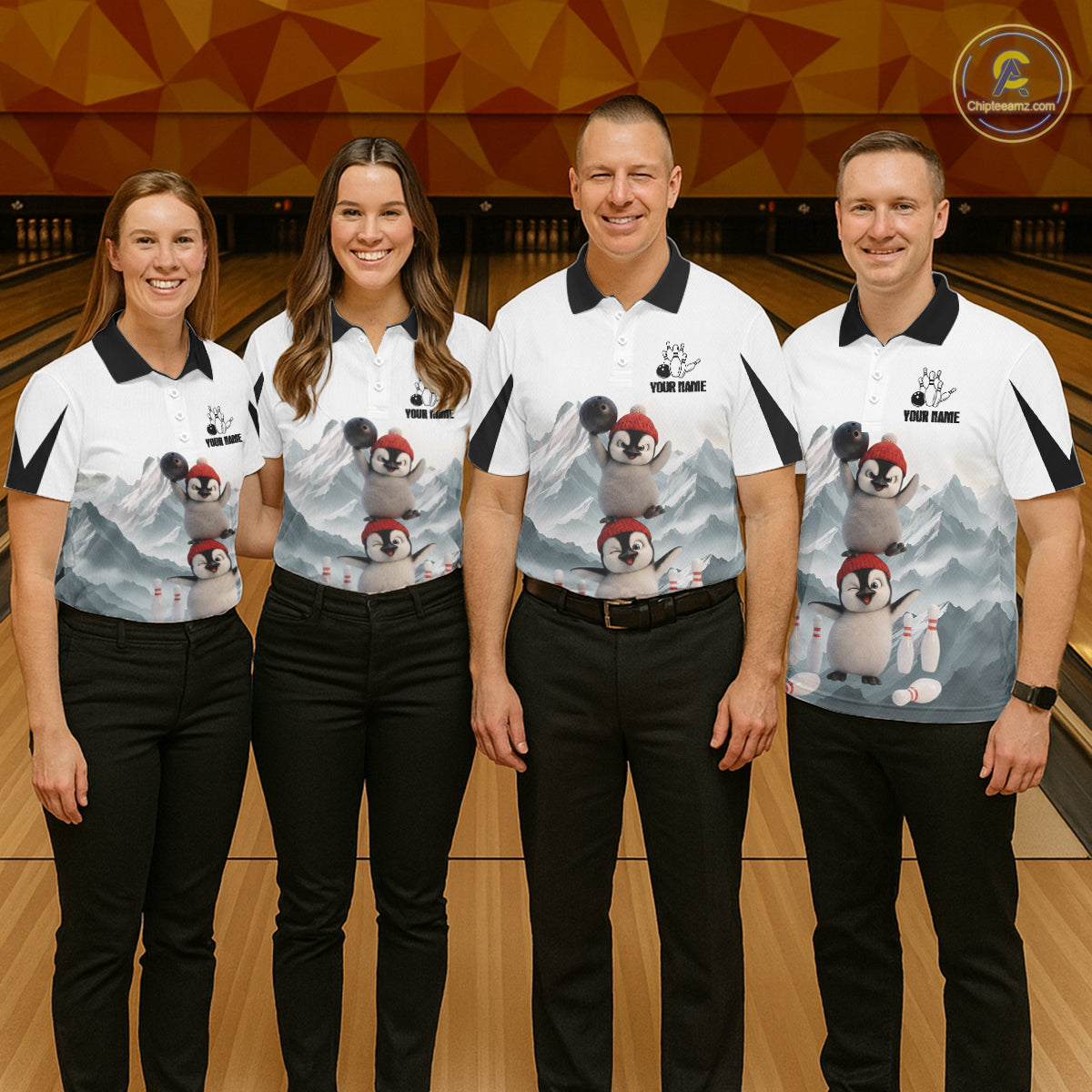 Funny Penguin Duo Men's Bowling Shirt Custom Name Iceberg Bowling Polo & Quarter-Zip Jersey NYN4168