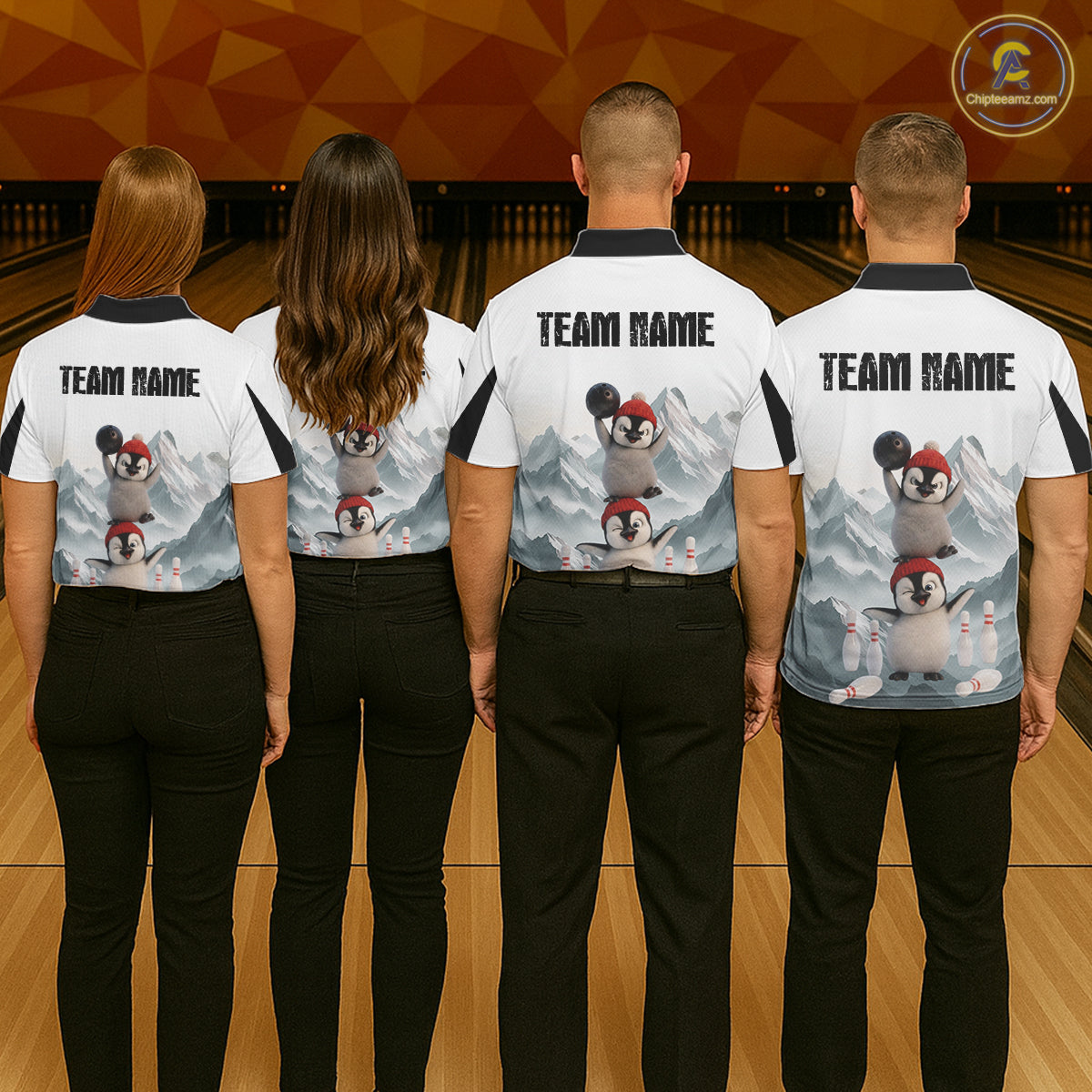 Funny Penguin Duo Men's Bowling Shirt Custom Name Iceberg Bowling Polo & Quarter-Zip Jersey NYN4168