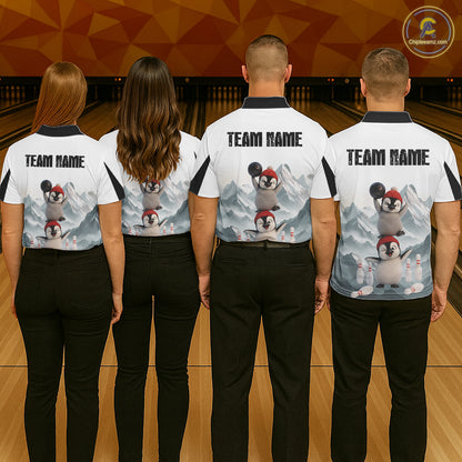 Funny Penguin Duo Men's Bowling Shirt Custom Name Iceberg Bowling Polo & Quarter-Zip Jersey NYN4168
