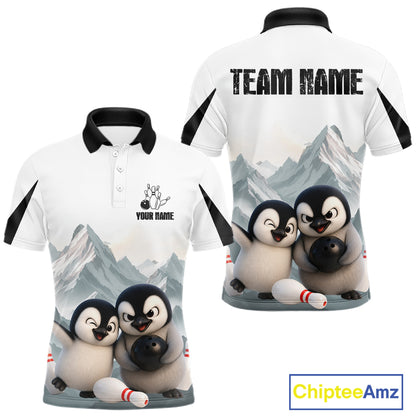 Funny Penguin Duo Men's Bowling Shirt Custom Name Penguin Bowling Team Attire Jersey NYN4169