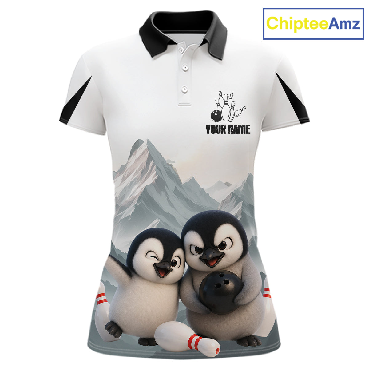 Funny Penguin Duo Womens Bowling Shirt Custom Name Penguin Bowling Team Attire Jersey NYN4169
