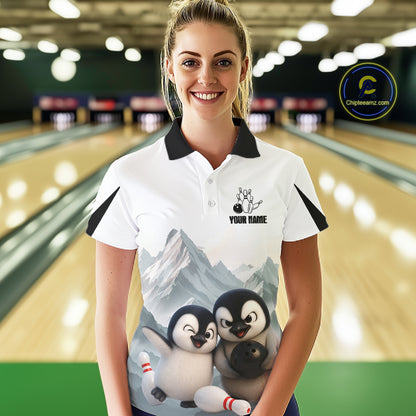 Funny Penguin Duo Womens Bowling Shirt Custom Name Penguin Bowling Team Attire Jersey NYN4169