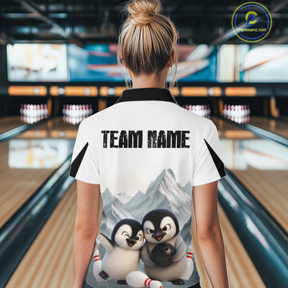 Funny Penguin Duo Womens Bowling Shirt Custom Name Penguin Bowling Team Attire Jersey NYN4169