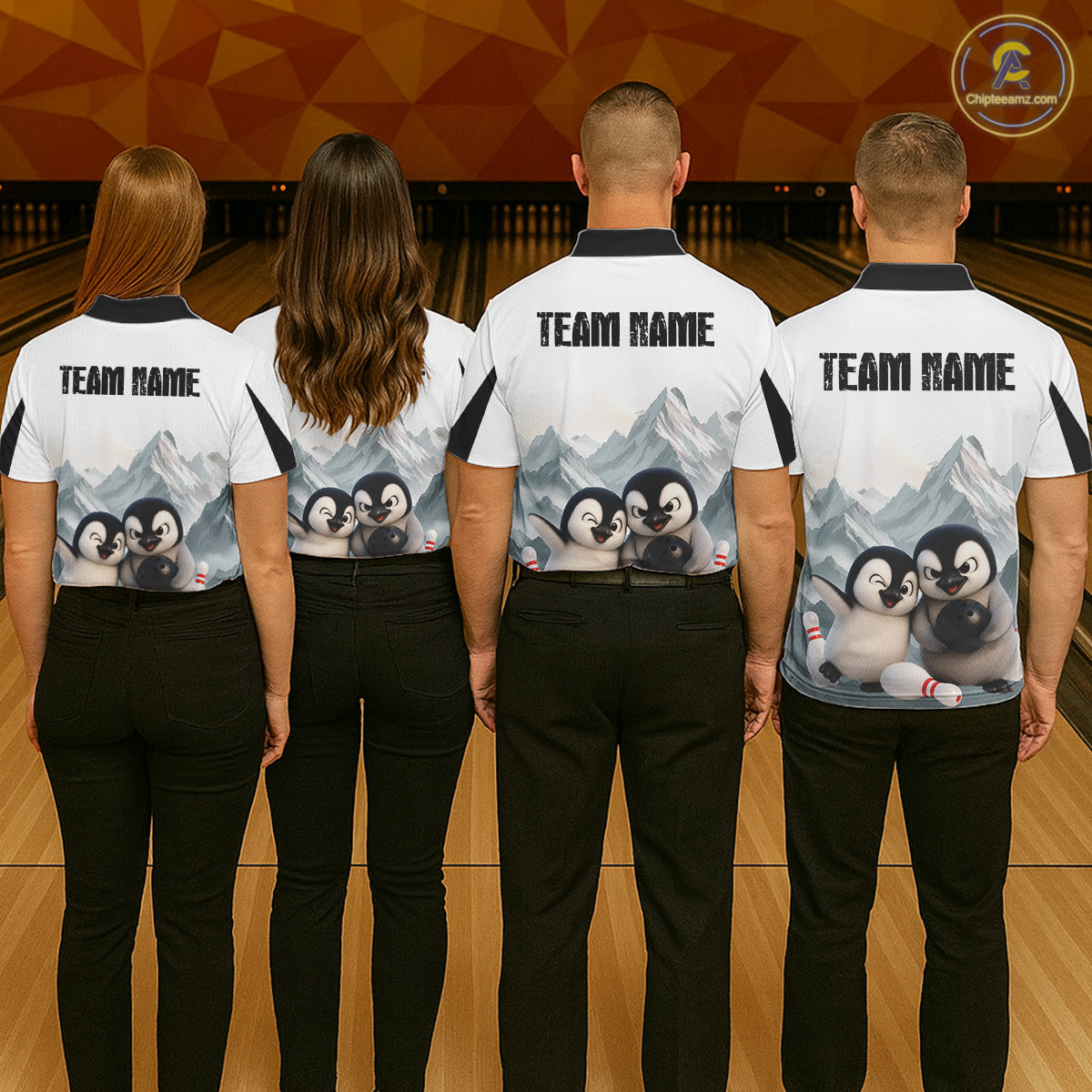 Funny Penguin Duo Men's Bowling Shirt Custom Name Penguin Bowling Team Attire Jersey NYN4169