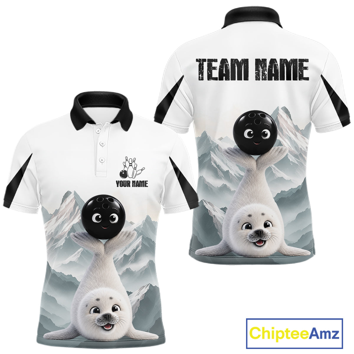Funny Seal Men's Bowling Shirt Custom Name Seal Iceberg Bowling Team Attire Jersey NYN4170