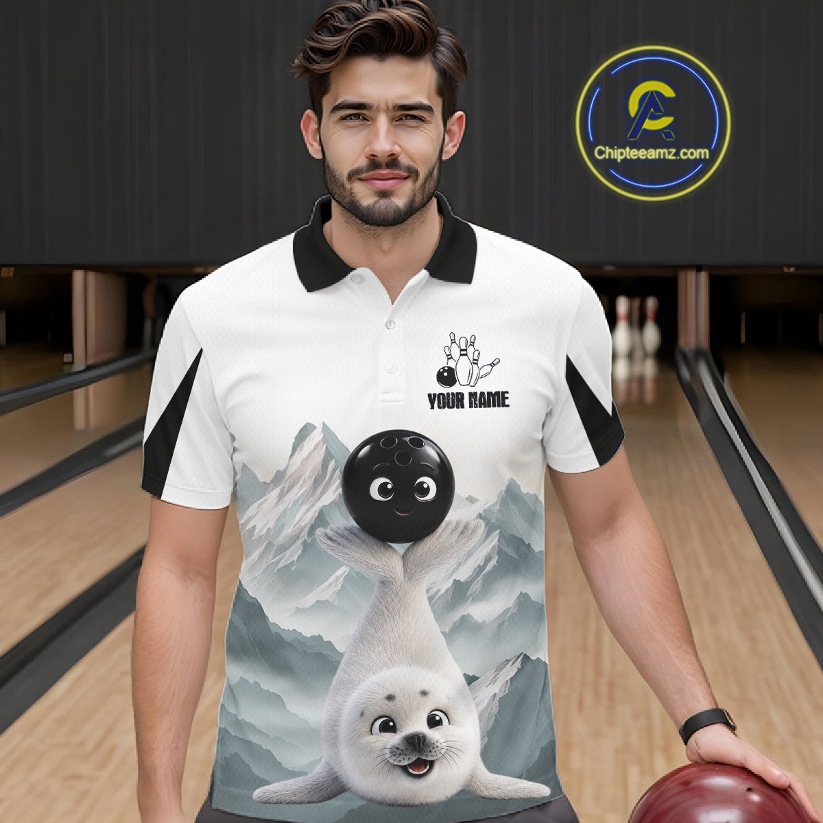 Funny Seal Men's Bowling Shirt Custom Name Seal Iceberg Bowling Team Attire Jersey NYN4170