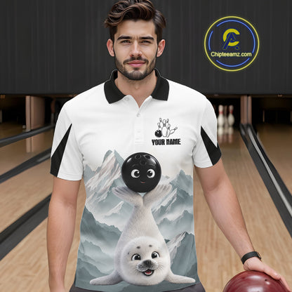 Funny Seal Men's Bowling Shirt Custom Name Seal Iceberg Bowling Team Attire Jersey NYN4170