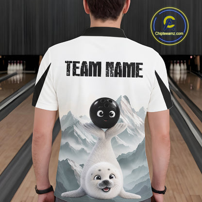 Funny Seal Men's Bowling Shirt Custom Name Seal Iceberg Bowling Team Attire Jersey NYN4170