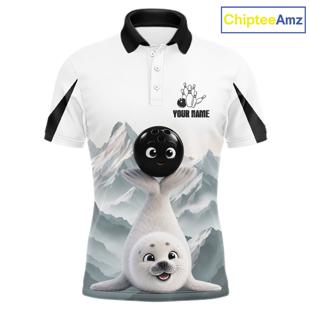 Funny Seal Men's Bowling Shirt Custom Name Seal Iceberg Bowling Team Attire Jersey NYN4170