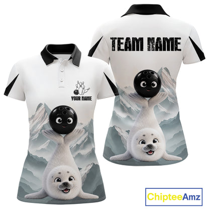 Funny Seal Womens Bowling Shirt Custom Name Seal Iceberg Bowling Team Attire Jersey NYN4170