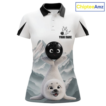 Funny Seal Womens Bowling Shirt Custom Name Seal Iceberg Bowling Team Attire Jersey NYN4170