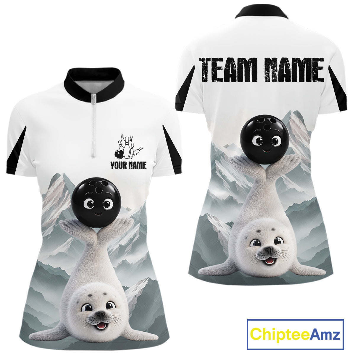 Funny Seal Womens Bowling Shirt Custom Name Seal Iceberg Bowling Team Attire Jersey NYN4170