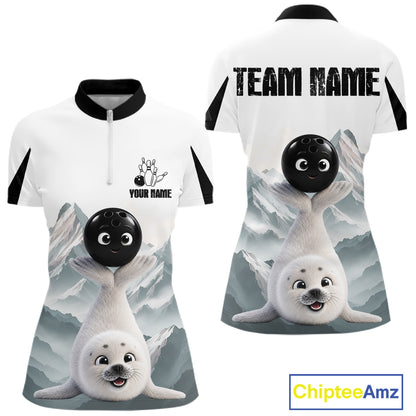 Funny Seal Womens Bowling Shirt Custom Name Seal Iceberg Bowling Team Attire Jersey NYN4170