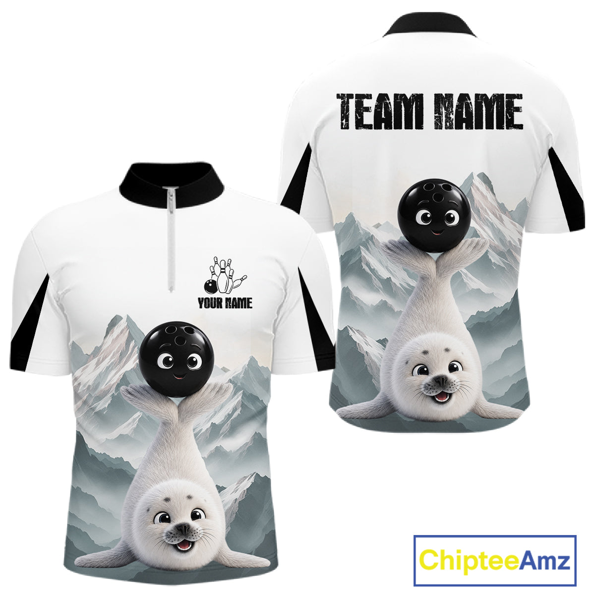 Funny Seal Men's Bowling Shirt Custom Name Seal Iceberg Bowling Team Attire Jersey NYN4170