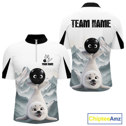 Funny Seal Men's Bowling Shirt Custom Name Seal Iceberg Bowling Team Attire Jersey NYN4170