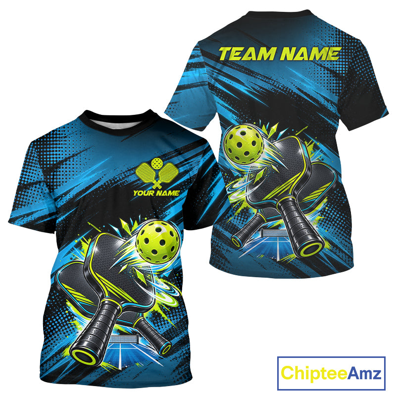 Strike Pickleball Shirt Custom Name Blue Neon Green Pickleball Paddle Jersey Pickleball Gift For Men NYN4586
