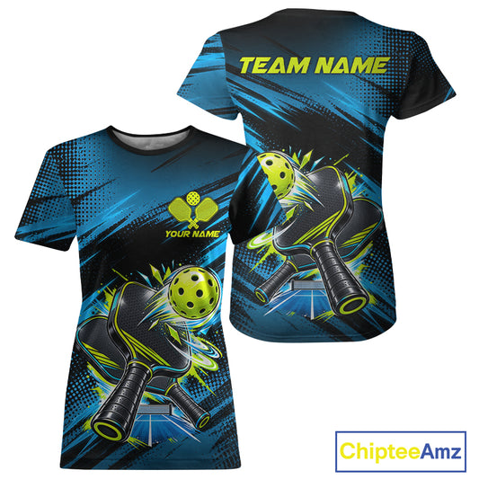 Strike Pickleball Shirt Custom Name Blue Neon Green Pickleball Paddle Jersey Pickleball Gift For Women NYN4586