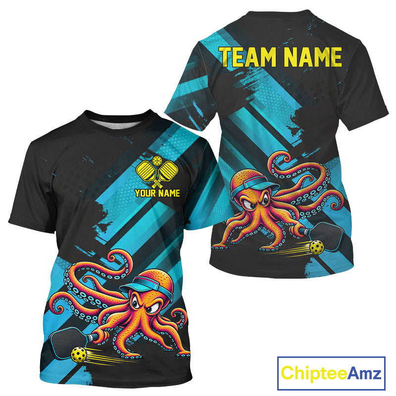 Personalized Blue Funny Pickleball Shirt Men Custom Angry Octopus Pickleball Team Jersey NYN4590