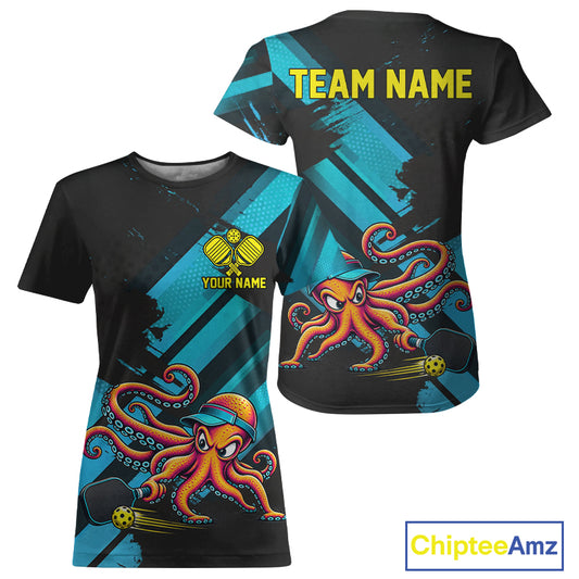 Personalized Blue Funny Pickleball Shirt Women Custom Angry Octopus Pickleball Team Jersey NYN4590