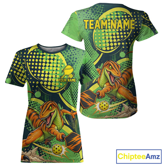 Funny Green Yellow Dinosaur Pickleball Shirt For Women Custom Dinosaur Pickleball Team Jersey NYN4591