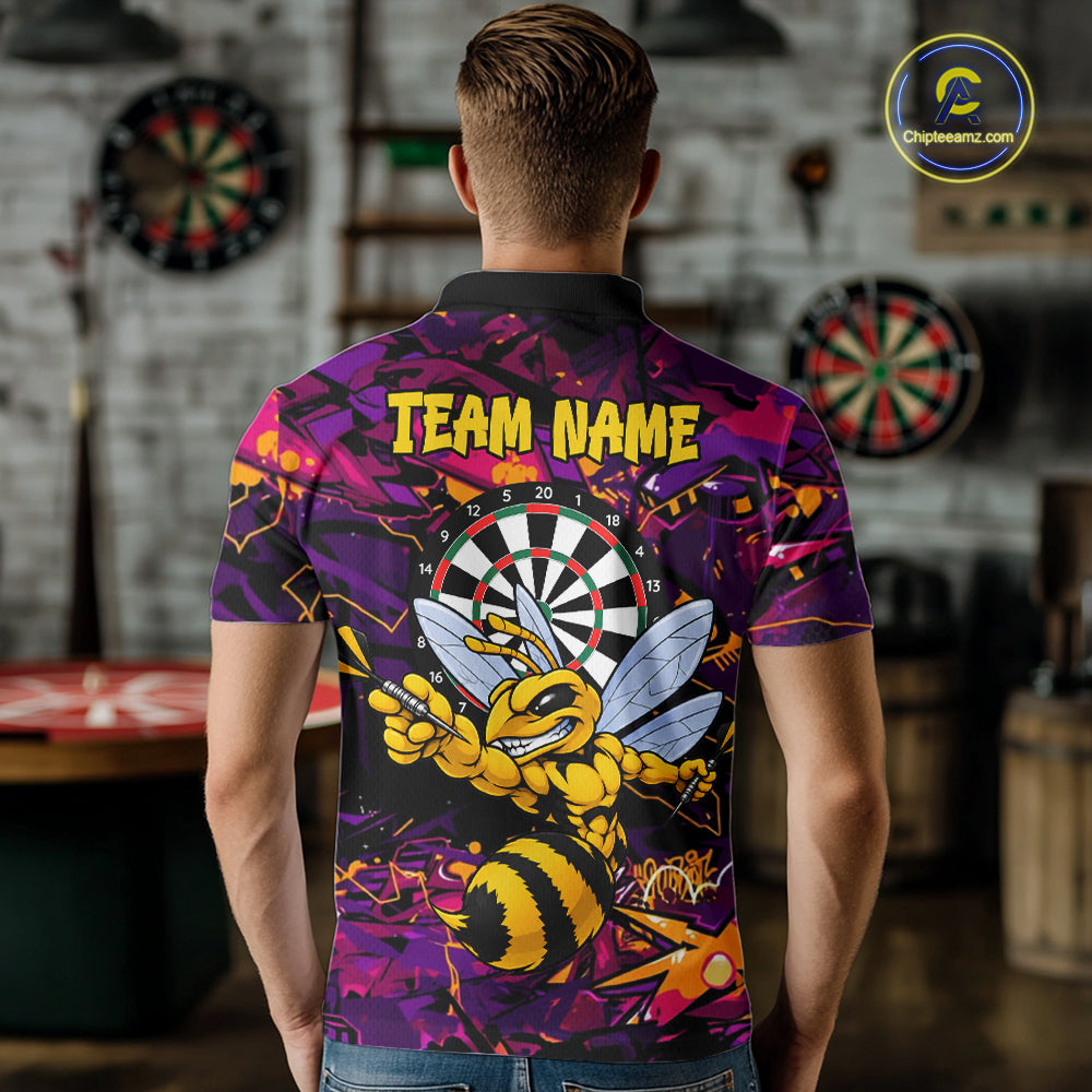 Funny Bee Darts Polo 14/-Zip Shirt For Men Personalized Angry Wasp Bee Dartboard Darts Team Jersey NYN4595