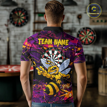 Funny Bee Darts Polo 14/-Zip Shirt For Men Personalized Angry Wasp Bee Dartboard Darts Team Jersey NYN4595