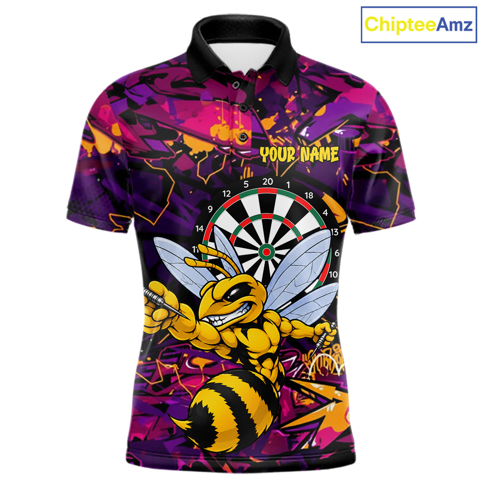 Funny Bee Darts Polo 14/-Zip Shirt For Men Personalized Angry Wasp Bee Dartboard Darts Team Jersey NYN4595