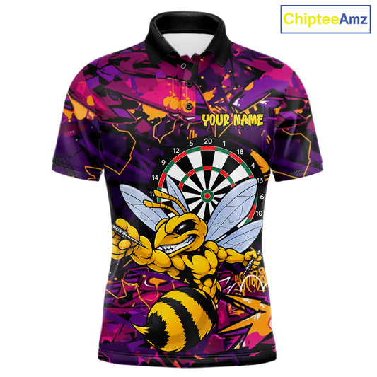 Funny Bee Darts Polo 14/-Zip Shirt For Men Personalized Angry Wasp Bee Dartboard Darts Team Jersey NYN4595