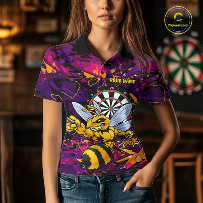 Funny Bee Darts Polo 14/-Zip Shirt For Women Personalized Angry Wasp Bee Dartboard Darts Team Jersey NYN4595
