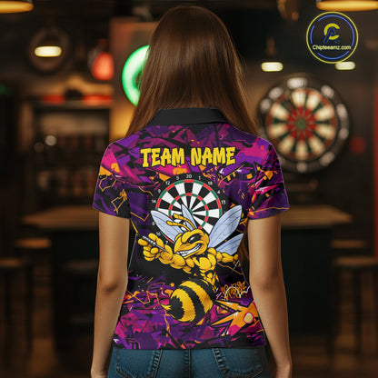 Funny Bee Darts Polo 14/-Zip Shirt For Women Personalized Angry Wasp Bee Dartboard Darts Team Jersey NYN4595