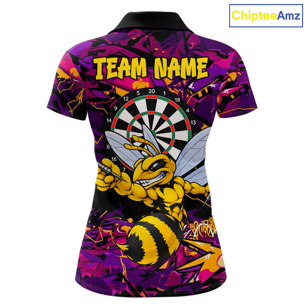 Funny Bee Darts Polo 14/-Zip Shirt For Women Personalized Angry Wasp Bee Dartboard Darts Team Jersey NYN4595