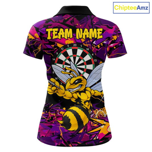 Funny Bee Darts Polo 14/-Zip Shirt For Women Personalized Angry Wasp Bee Dartboard Darts Team Jersey NYN4595