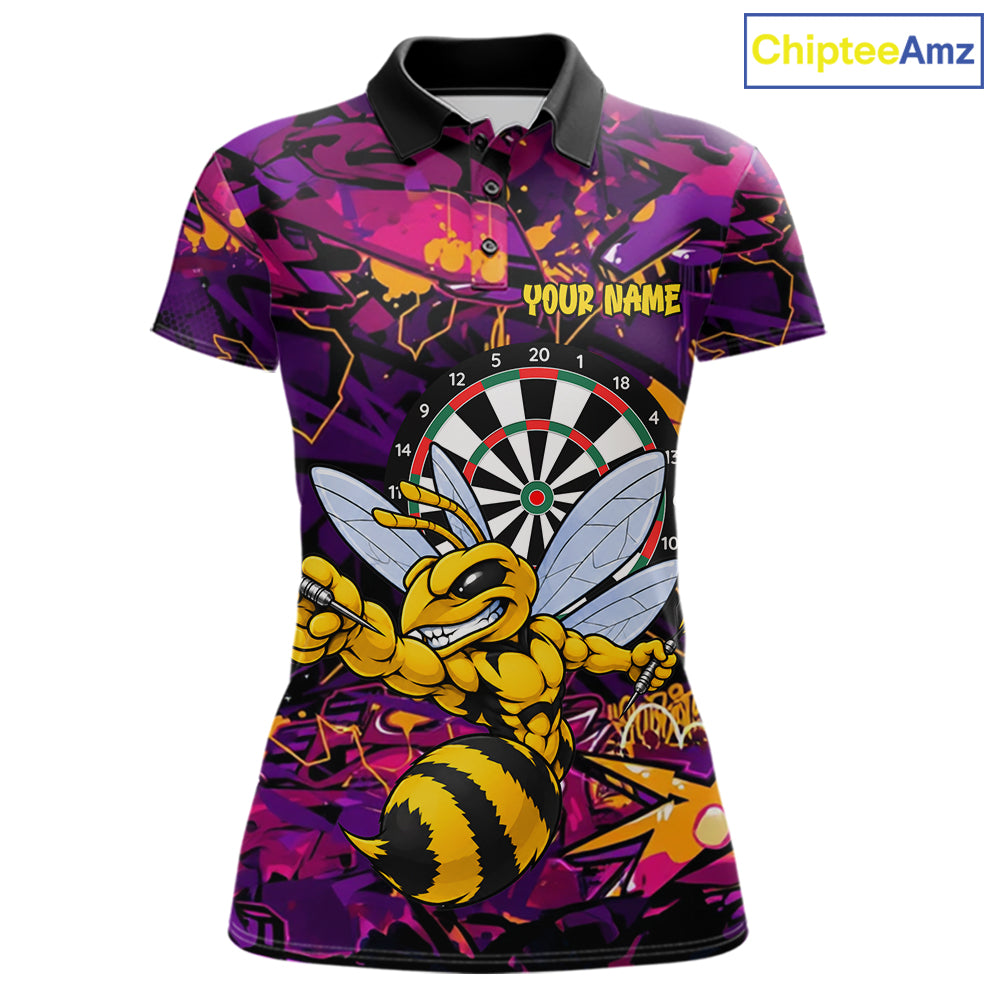 Funny Bee Darts Polo 14/-Zip Shirt For Women Personalized Angry Wasp Bee Dartboard Darts Team Jersey NYN4595