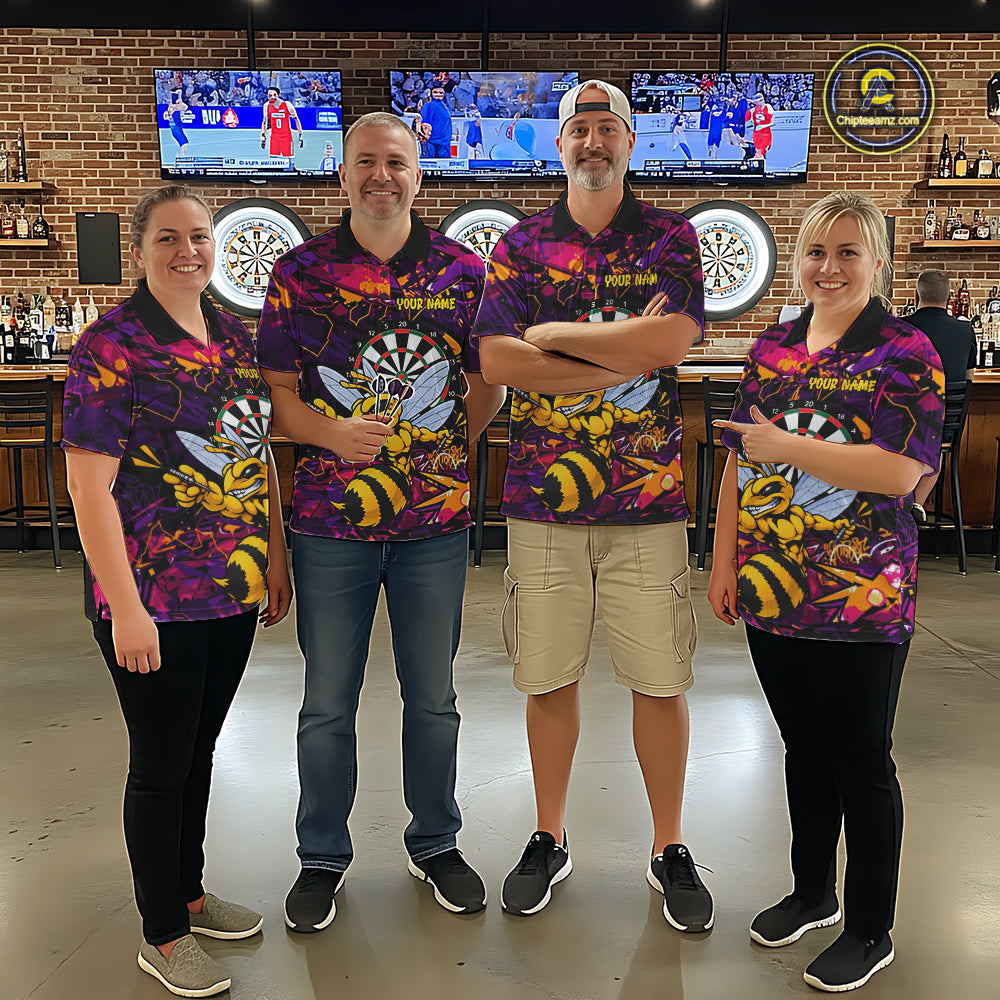 Funny Bee Darts Polo 14/-Zip Shirt For Women Personalized Angry Wasp Bee Dartboard Darts Team Jersey NYN4595