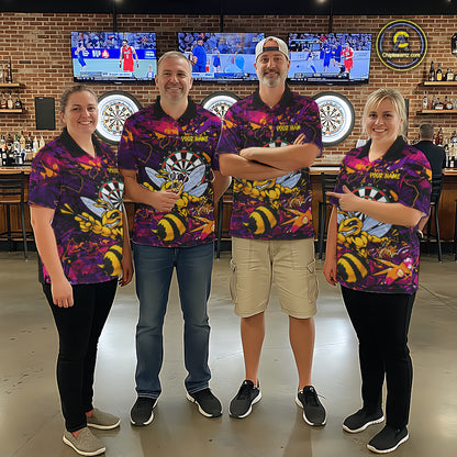 Funny Bee Darts Polo 14/-Zip Shirt For Women Personalized Angry Wasp Bee Dartboard Darts Team Jersey NYN4595