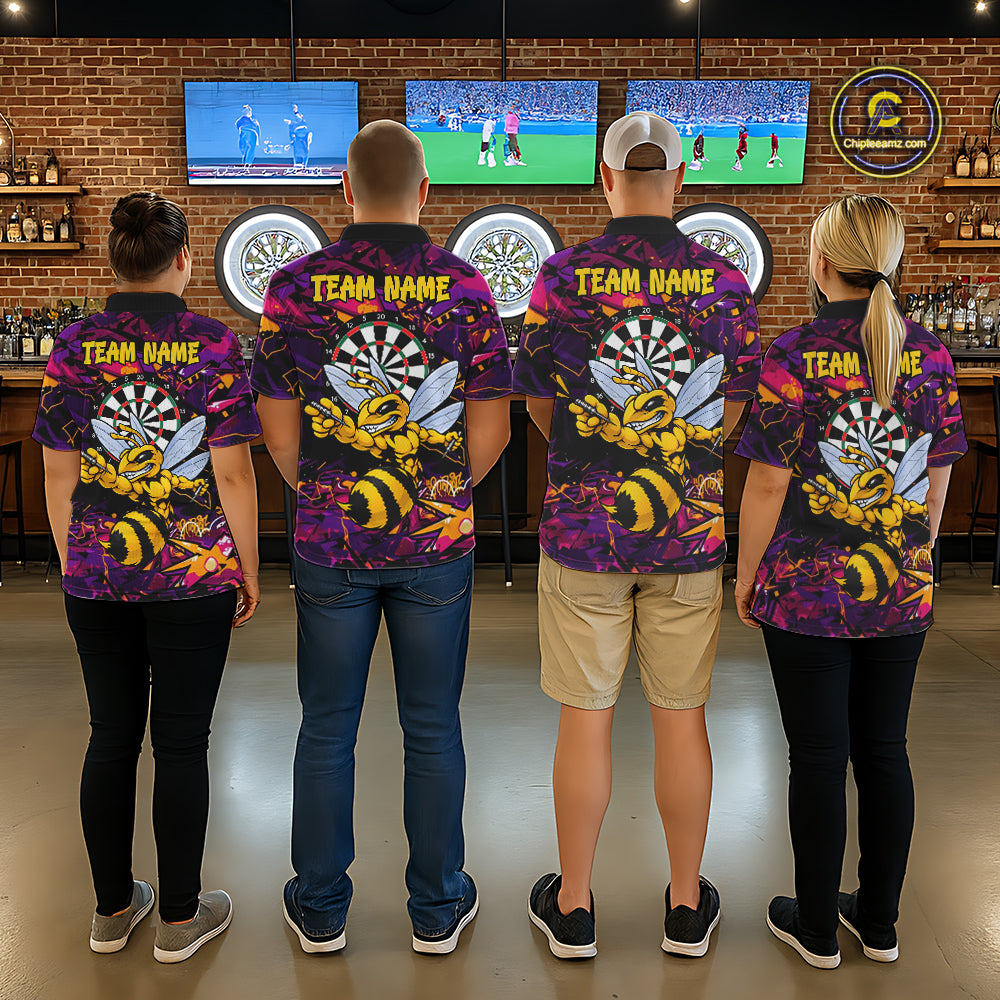 Funny Bee Darts Polo 14/-Zip Shirt For Women Personalized Angry Wasp Bee Dartboard Darts Team Jersey NYN4595