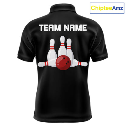 Colorful Bowling Polo 1/4-Zip Shirt Men Custom Red Bowling Ball And Pins Jersey Bowling Shirt NYN4596
